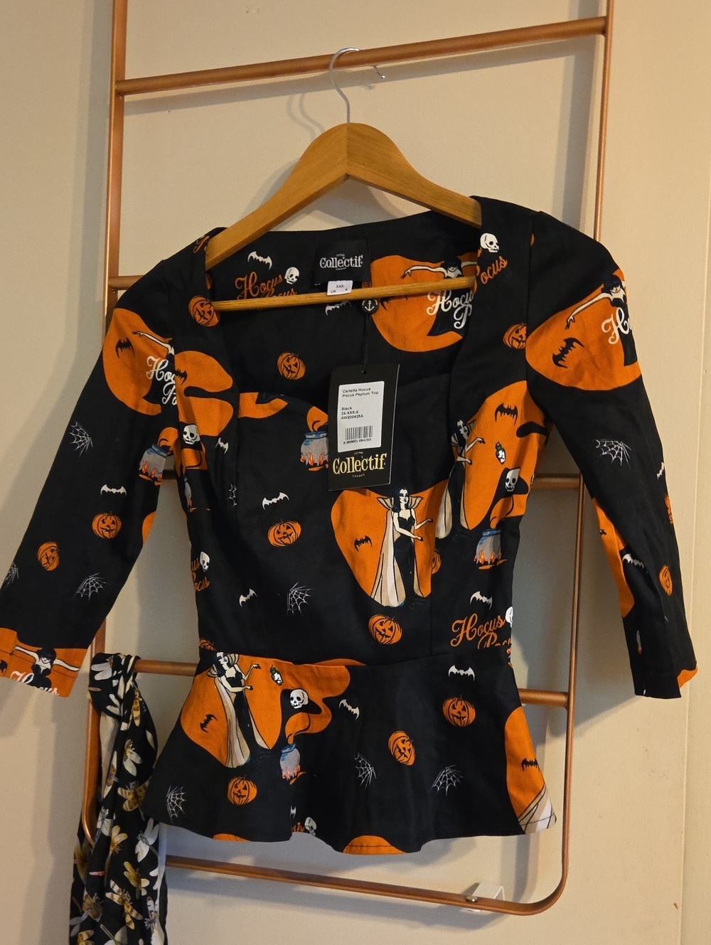 Collectif Black & Orange Halloween Vampire Peplum Top